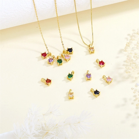 Round Zirconia Pendants DIY Jewelry Making Charms Gold Plated Copper Vintage Small Necklace Accessories