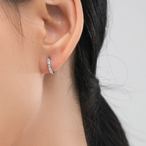 Orecchini A Cerchio Minimalisti In Argento 925 Con Zirconi Baguette Orecchini Geometrici Per Donna Gioielli