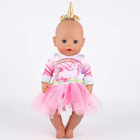 Einhorn Puppenoutfit Rosa Netzrock Und Goldener Horn Stirnband Mädchen Spielzeug Zubehör