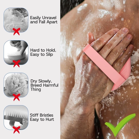 Silicone Bath Brush Food Grade Silicone Body Scrubber For Exfoliating Massage Deep Cleaning Shower Tool With Handle