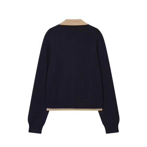 Donna Polo In Maglia Colore A Contrasto Maniche Lunghe Cardigan Con Bottoni Colletto A Revers Tasca Poliestere Spandex Casual