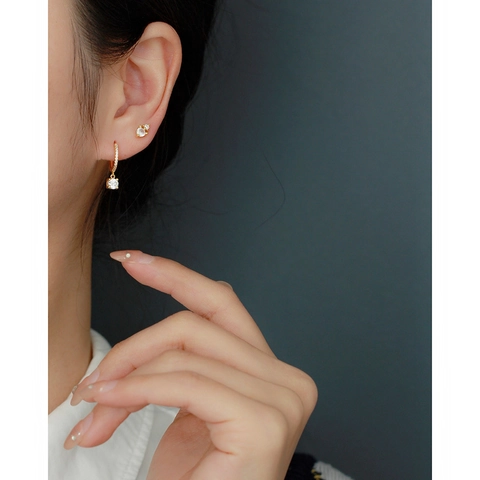 925 Sterling Silver Stud Earrings With Double Round Zircon Minimalist Shiny Jewelry For Women Elegant Simple Style
