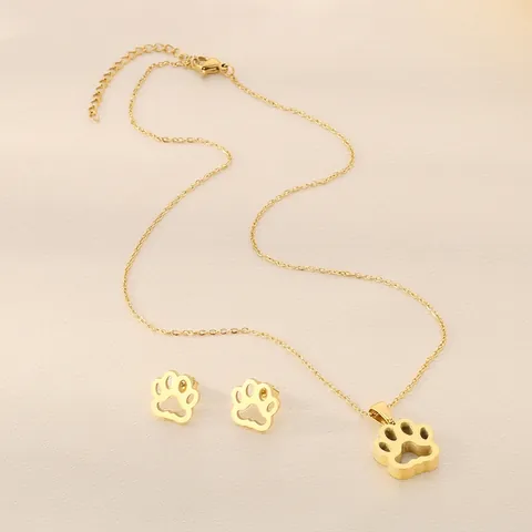 Hohl Tierpfote Halskette Und Ohrringe Und Armband Edelstahl Minimalistisch Süß Personalisiert Schmuck Für Frauen
