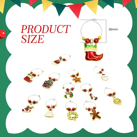 Christmas Wine Glass Charms Zinc Alloy Enamel Drink Markers Identification Tags Festive Holiday Party Dinner Table Decoration
