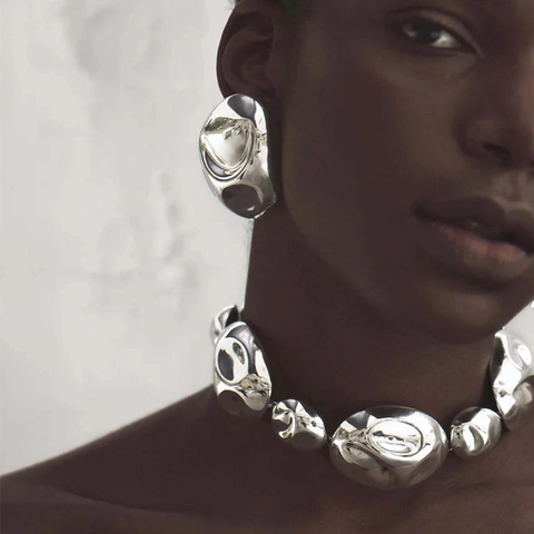 Stainless Steel Irregular Liquid Metal Drop Earrings For Women High Polish Geometric Sun Moon Dangle Hoop Statement Jewelry