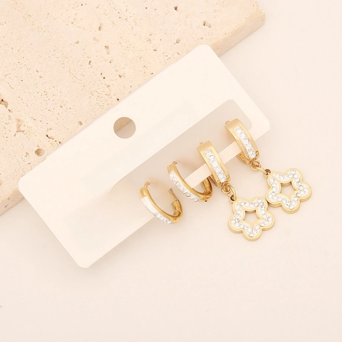 Gold Plated Stainless Steel Earrings Rhinestone Butterfly Heart Star Moon Dainty Stud Hoop Fashion Jewelry For Women