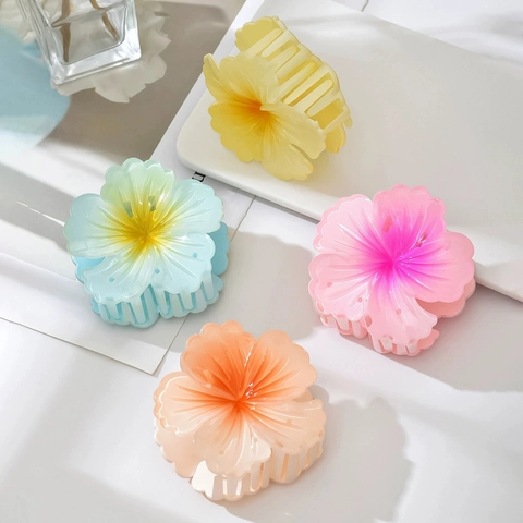 Pinza Para El Pelo Con Forma De Flor Degradado Colorido Resina Acrílica Para Vacaciones En La Playa Dulce Elegante Mujeres Niñas