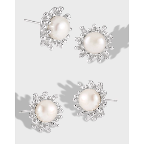 Unregelmäßige Lava Design Naturperle Ohrstecker 925 Sterlingsilber Ohrstecker-Stift Für Damen Minimalistischer Mode Schmuck
