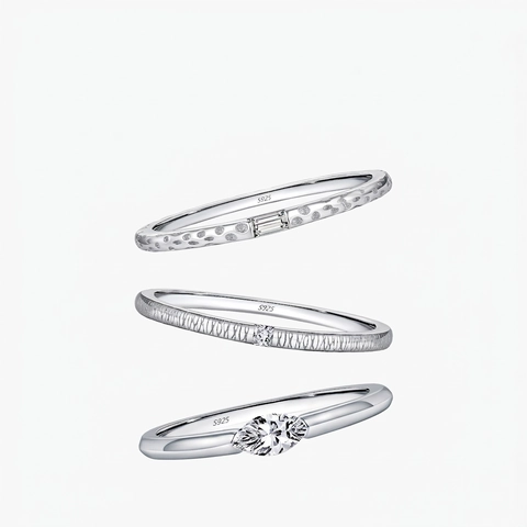 Anello In Argento Sterling 925 Minimalista Da Donna Geometrico Marquise Quadrato Rettangolo Zircone Gioielli Con Fascia Texturizzata