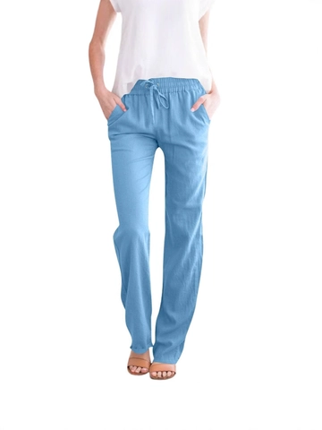 Women Cotton Linen Pants Drawstring Loose Casual Wide Leg Trousers With Pockets Solid Color Comfort Spring Summer