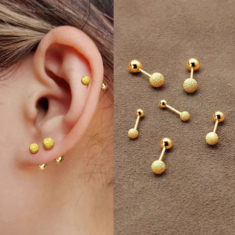 Frosted Ball Stud Earrings Stainless Steel Minimalist Round Bead Screw Back Piercing Jewelry For Women
