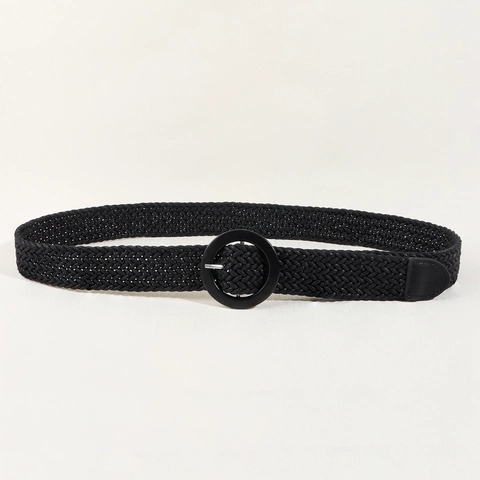 Women's Bohemian Woven Belt With Round Buckle Adjustable Elastic Waist Strap For Dresses Casual Fashion Simple Waistband