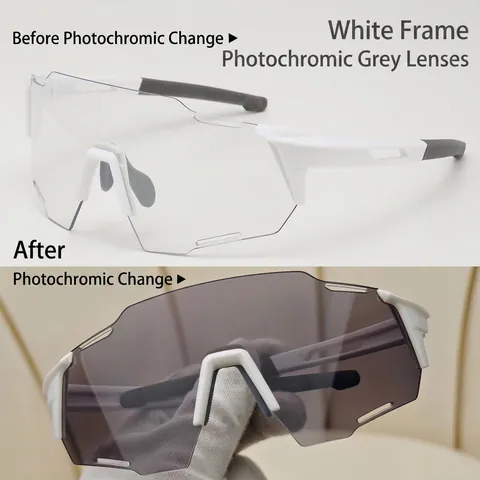 Lunettes De Cyclisme Sportives Photochromiques UV400 Protection PC Verre Bouclier Course Plein Air Unisexe