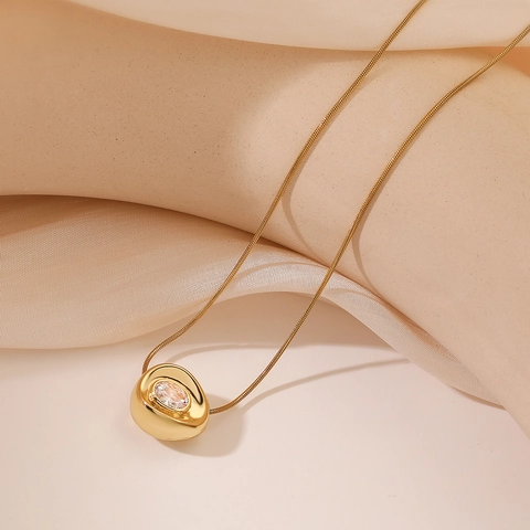 Minimalist Titanium Steel Zirconia Pendant Necklace For Women Irregular Geometric Water Drop Snake Chain Gold Jewelry Gift