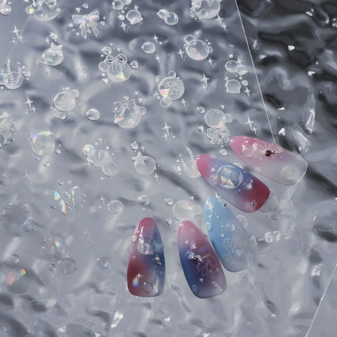 3D Relief Nail Art Stickers Holographic Aurora Bow Star Water Drop Design Self Adhesive DIY Manicure Decals