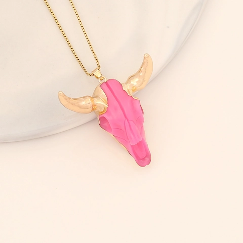 Collier Pendentif Crâne De Taureau Acier Inoxidable Résine Style Bohème Occidental Cornes Dorées Bijoux Pour Femmes