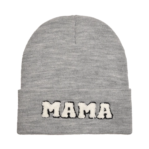 Acrylic Knit Beanie For Women Warm Winter Hat With MAMA Towel Embroidery Folded Cuffed Outdoor Skiing Headwear