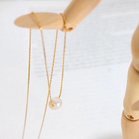 Collana Con Pendente Di Perla de Agua Dulce D'acqua Dolce Minimalista Acciaio Al Titanio Placcato Oro 18K Stile Francese Donna