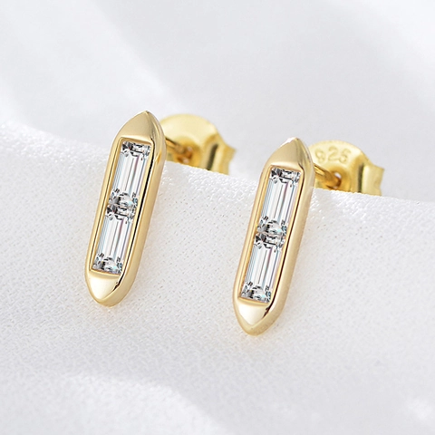 Orecchini A Lobo Geometrici A Barra Rettangolare Con Zircone 925 Sterling Silver Earring Post Stile Coreano Per Donne