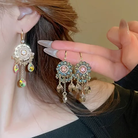 Pendientes Colgantes De Flores Bohemias Cristal Artificial Colorido Diamantes De Imitación Colgante Gota De Agua Joyería