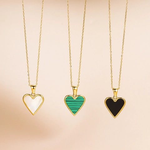 Collar Con Colgante De Corazón Chapado En Oro Acero Inoxidable Madreperla Malaquita Esmalte Joyería Para Mujer