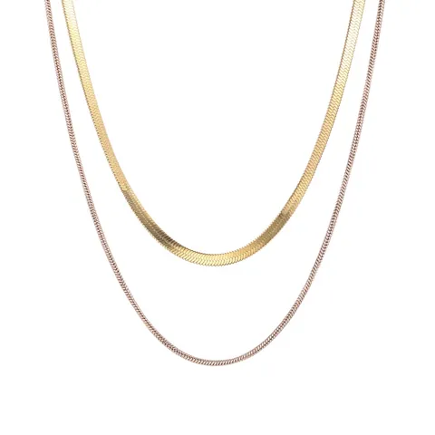 Double Layer Snake Bone Chain Necklace Stainless Steel Flat Herringbone Round Snake Chain Fashion Retro Jewelry Women