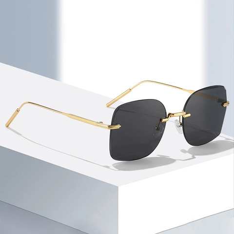 Gafas De Sol Cuadradas Sin Montura Marco De Metal Lentes Degradadas Protección UV400 Moda Para Mujeres Viajes