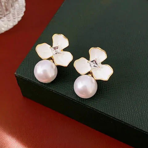 Orecchini Pendenti Con Fiori E Künstliche Perle Con Perno In Argento Lega Smalto Zircone Gioielli Retrò Francesi Per Donne