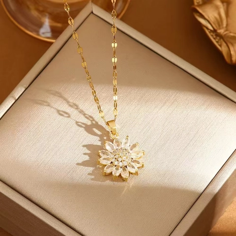 Stainless Steel Pendant Necklaces For Women 18K Gold Plated Zircon Butterfly Heart Evil Eye Sunflower Star Jewelry