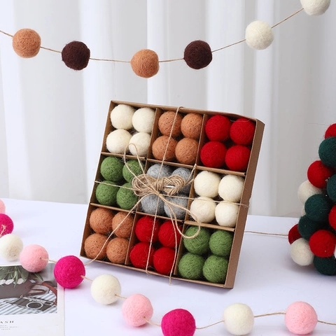 Wool Felt Pom Poms Balls For Christmas Tree Decoration Handmade DIY Craft Garland Nordic Style Festive Home Ornament Boxed