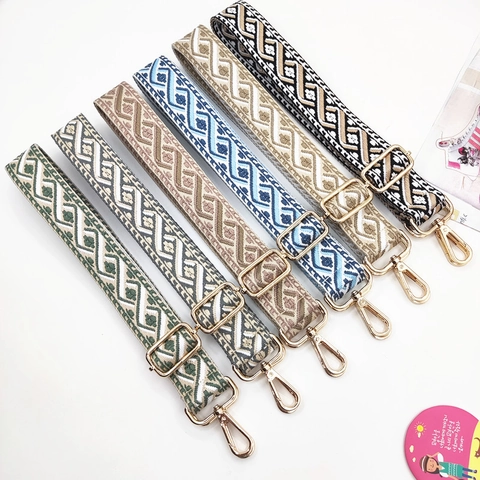 Wide Replacement Bag Strap Polyester Cotton Embroidered Jacquard Ethnic Bohemian Geometric Pattern Adjustable Bag Accessory
