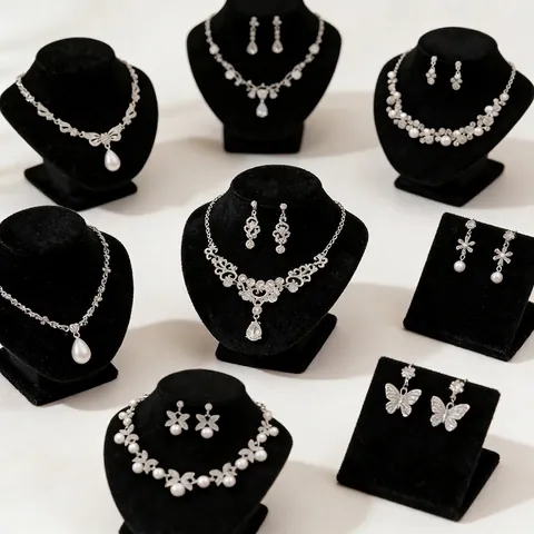 Retro French Palace Jewelry Rhinestone Inlaid Necklace And Earrings Elegant Vintage Accessories For Women Silver Post