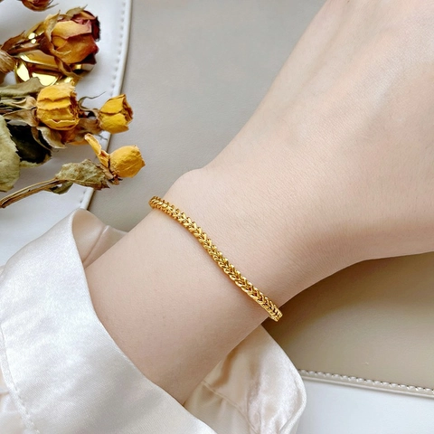 Pulsera De Cadena De Trigo Para Mujer Acero Inoxidable Ajustable Cierre Bolo Joyería Minimalista