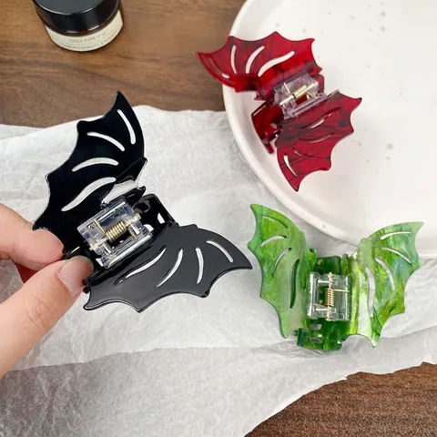 Bat Wings Hair Claw Clip Acrylic Gothic Marble Texture Hollow Out Shark Clamp Halloween Hair Accessories For Women
