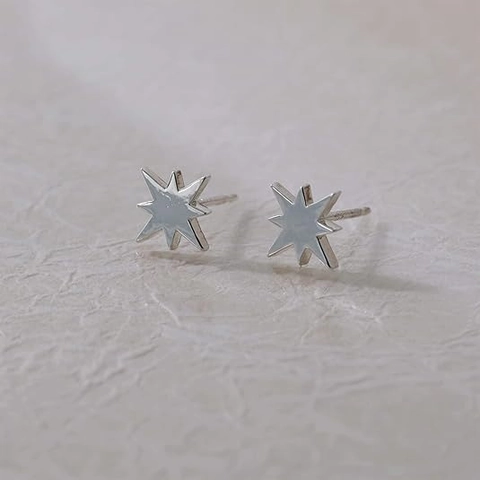 Eight Pointed Star Stud Earrings With 925 Sterling Silver Earring Post Minimalist Geometric Jewelry For Women Polished
