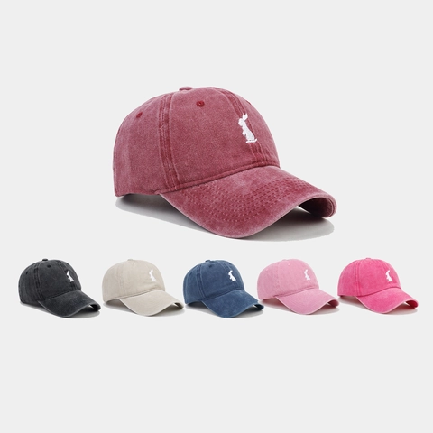 Gorra De Béisbol De Algodón Lavado Con Bordado De Conejo Estilo Retro Desgastado Ajustable