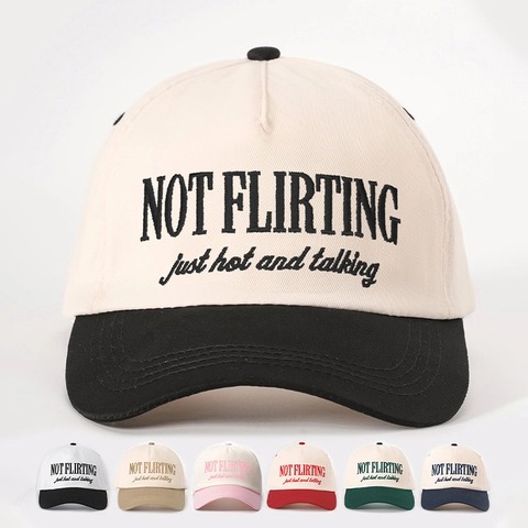 Baseball Cap Embroidered Not Flirting Slogan Color Block Sunshade Curved Brim Adjustable Retro Hat For Men Women
