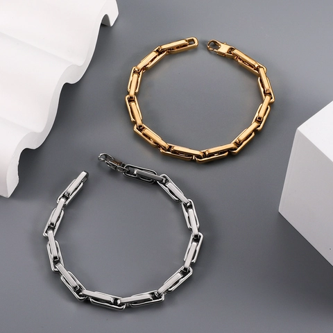 Pulsera De Cadena De Eslabones De Acero Inoxidable Rectangular Hip Hop Moda Minimalista Para Hombre Mujer Pulido