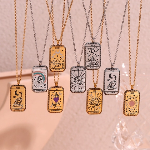 Collana Vintage in Acciaio Inossidabile con Carte dei Tarocchi per Donna Pendenti Geometrici Rettangolari Oro Argento