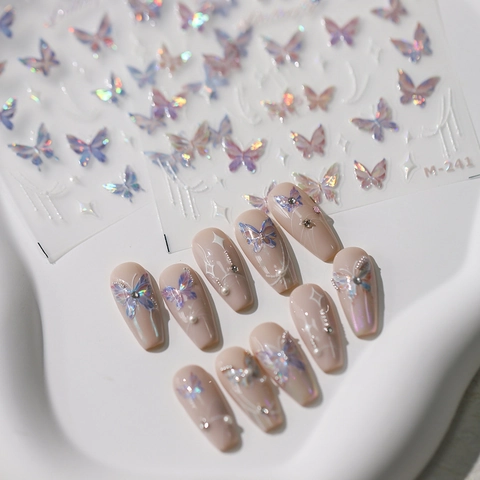 Autocollants Ongles Papillon Iridescent Holographique Laser Aurore Étoile DIY Manucure Auto Adhésif PET Décalcomanies