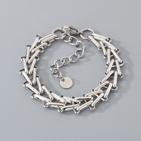 Bracciale A Catena In Acciaio Inossidabile Maglie Geometriche A Ferro Di Cavallo Stile Minimalista Industriale