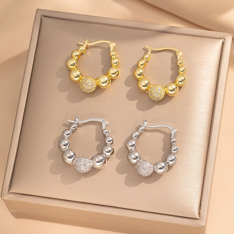 Perlen Creolen Kupferlegierung Mit Zirkonia Und Edelstahl Ohrstecker Minimalistischer Modeschmuck Für Damen