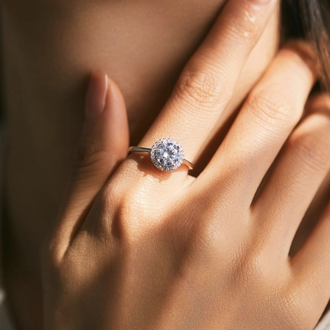 Anello In Zircone Tondo Brillante Argento Sterling 925 Elegante Halo Matrimonio Fidanzamento Gioielli Per Donna Scintillante Classico