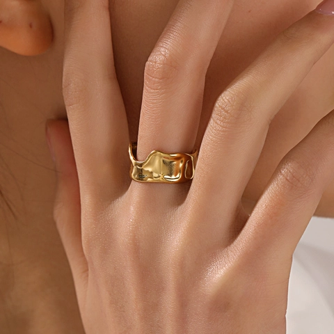Irregular Stainless Steel Ring For Women Gold Color Wave Geometric Adjustable Open Finger Ring Hip Hop Lava Jewelry