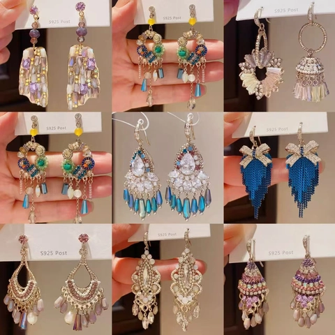 Pendientes Bohemios Con Borlas Y Pasador De Plata De Ley 925 Cristales De Estrás Cuentas Estilo Étnico Vintage Mujer
