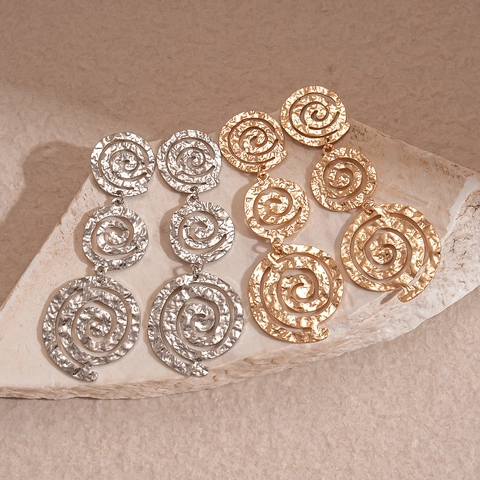 Textured 3-Tier Spiral Dangle Earrings With 925 Sterling Silver Earring Post Retro Geometric Hollow Metal Jewelry For Women