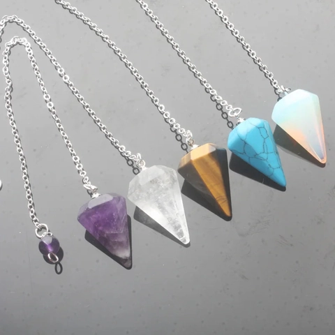Natural Crystal Hexagonal Point Pendant Necklace Amethyst Rose Quartz Healing Stone Dowsing Pendulum Meditation Yoga Jewelry