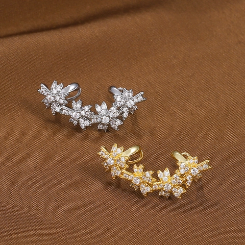 Floral Ear Cuff Kupfer Zirkon Inlay Clip On Ohrringe Ohne Ohrloch Eleganter Schmuck Damen