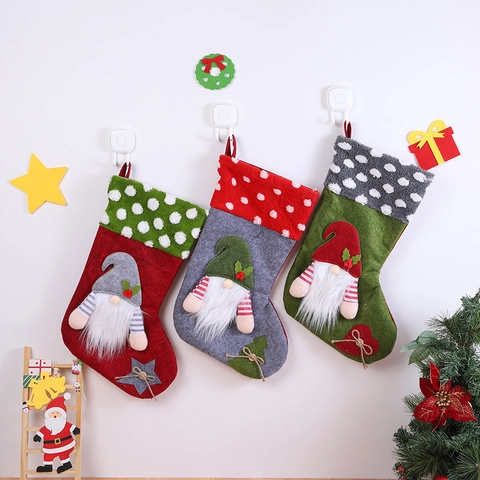 Plüsch Weihnachtsstrümpfe Mit Zwergpuppen Dekoration Polka Dot Rudolf Hängende Geschenktüten Für Den Weihnachtsbaum Kamin