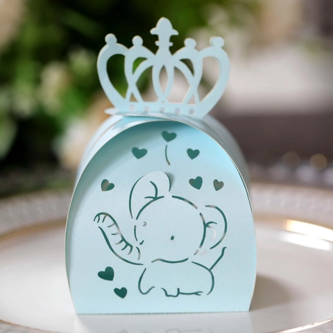 Scatola Regalo Di Caramelle Corona Elefante Tagliata Al Laser Carta Perla Artificialta Matrimonio Baby Shower Compleanno Festa Decor